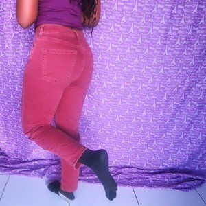 American Eagle Outfitters stretch stretchy mom jean denim in red/burgundy size 6